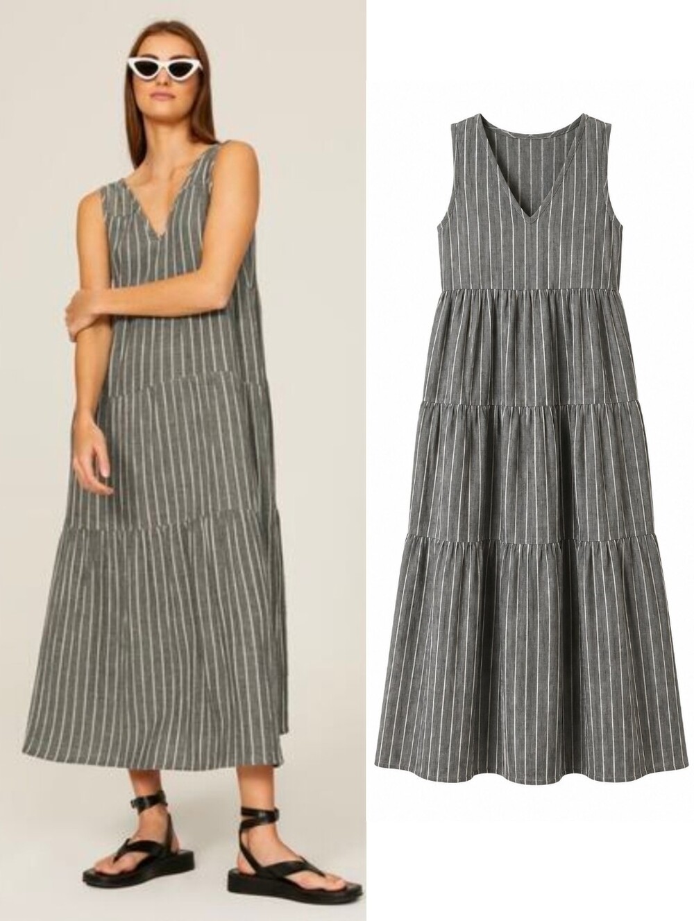Marine Layer Gray Cotton Corinne Striped Maxi Dress